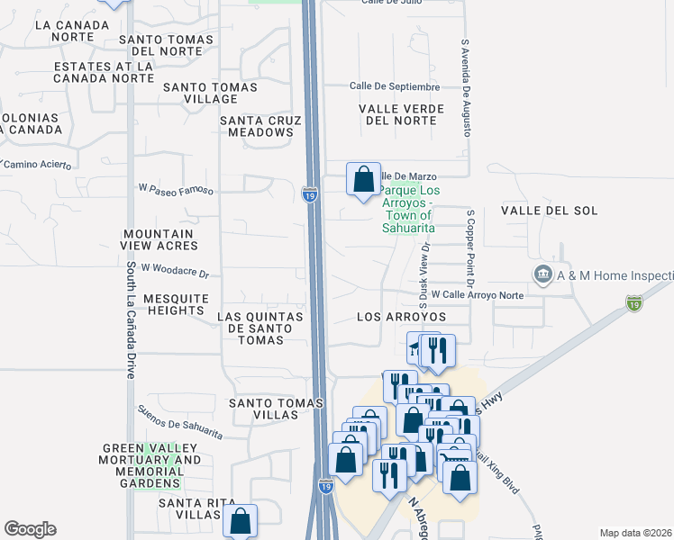 map of restaurants, bars, coffee shops, grocery stores, and more near 934 West Calle Arroyo Norte in Green Valley