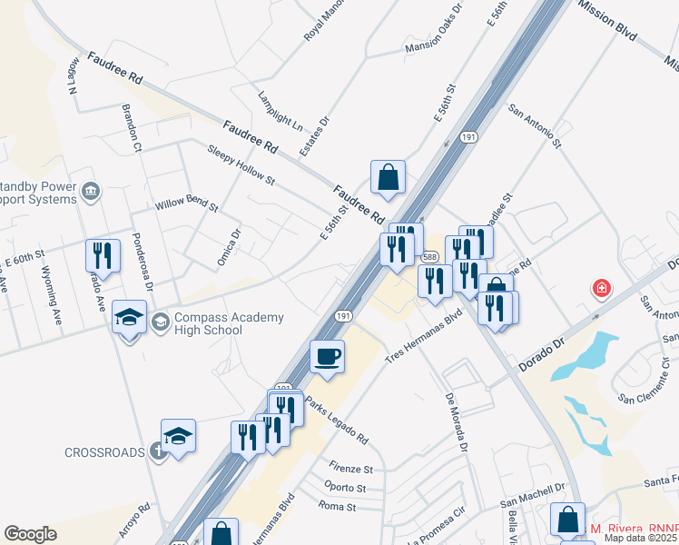 map of restaurants, bars, coffee shops, grocery stores, and more near 7701 Texas 191 in Odessa