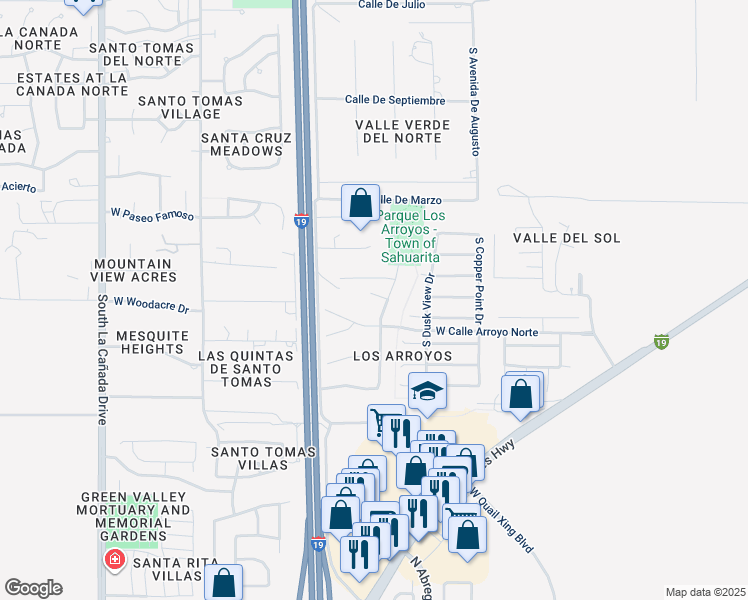 map of restaurants, bars, coffee shops, grocery stores, and more near 841 West Placita Caney in Green Valley