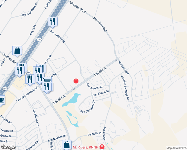 map of restaurants, bars, coffee shops, grocery stores, and more near 3933 Dorado Drive in Odessa