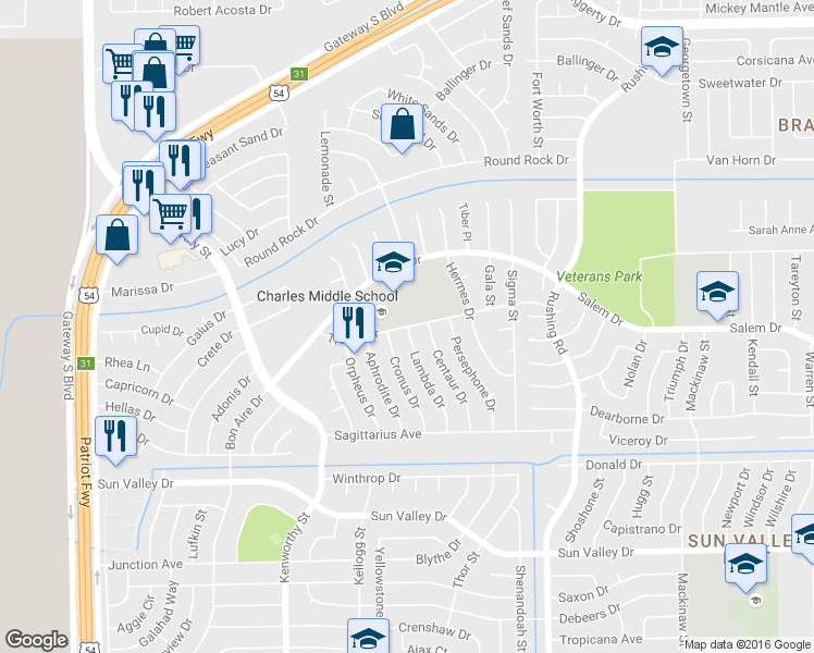map of restaurants, bars, coffee shops, grocery stores, and more near 4965 Trojan Drive in El Paso