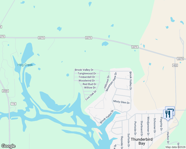 map of restaurants, bars, coffee shops, grocery stores, and more near 2101 Tanglewood Drive in May
