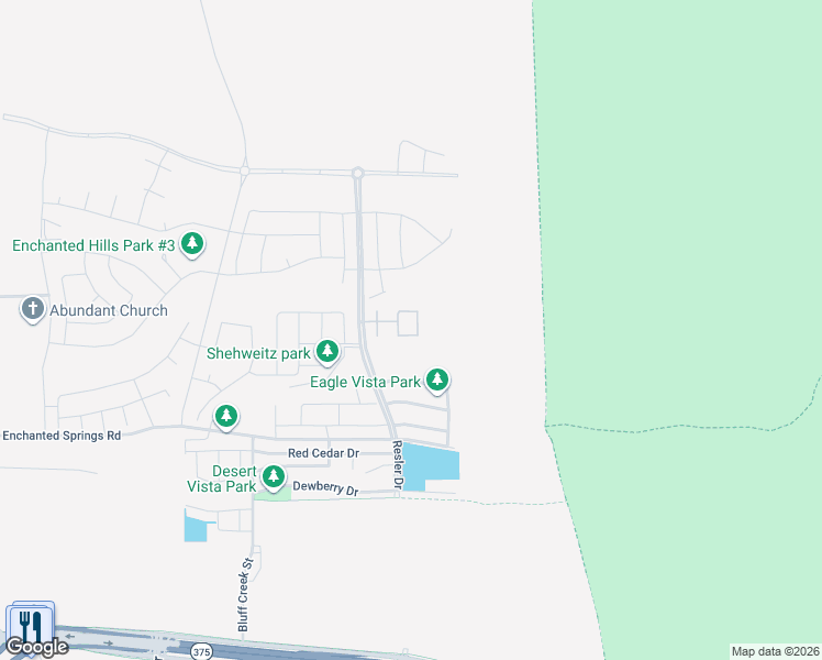 map of restaurants, bars, coffee shops, grocery stores, and more near 2309 Rory Way in El Paso