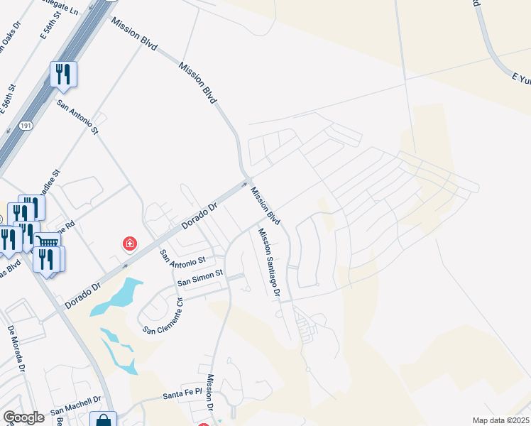 map of restaurants, bars, coffee shops, grocery stores, and more near 3909 Mission Boulevard in Odessa