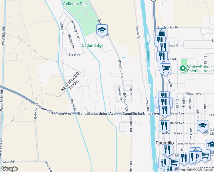 map of restaurants, bars, coffee shops, grocery stores, and more near 7156 Kayla Drive in Canutillo