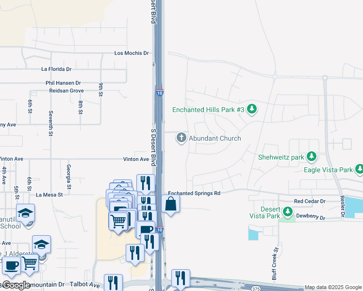 map of restaurants, bars, coffee shops, grocery stores, and more near 7100 Desert Boulevard North in El Paso