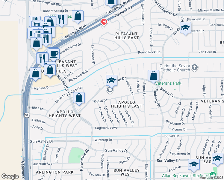 map of restaurants, bars, coffee shops, grocery stores, and more near 4909 Trojan Drive in El Paso