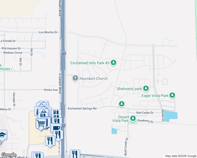 map of restaurants, bars, coffee shops, grocery stores, and more near 7794 Enchanted Ridge Drive in El Paso