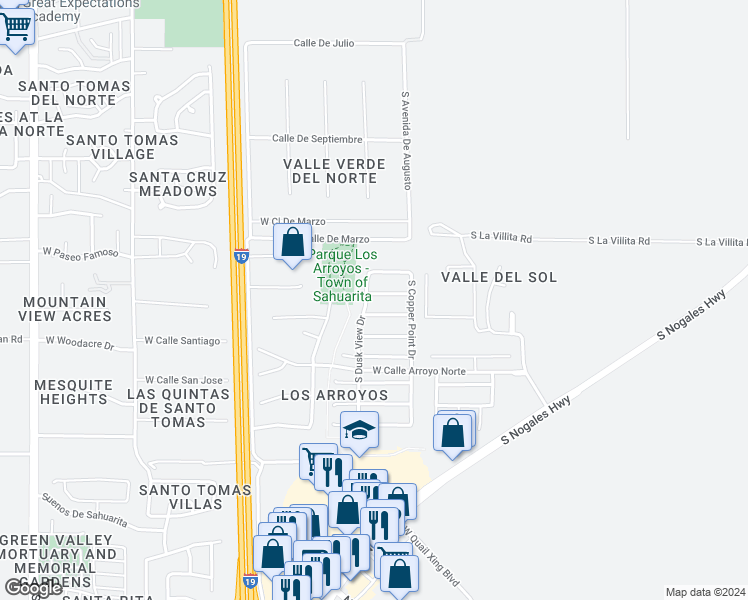 map of restaurants, bars, coffee shops, grocery stores, and more near 713 West Amber Sun Drive in Green Valley
