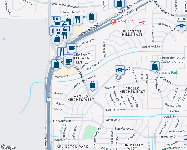 map of restaurants, bars, coffee shops, grocery stores, and more near 10544 Crete Drive in El Paso