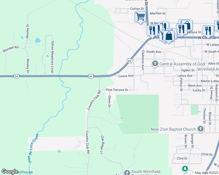 map of restaurants, bars, coffee shops, grocery stores, and more near in Winn Parish