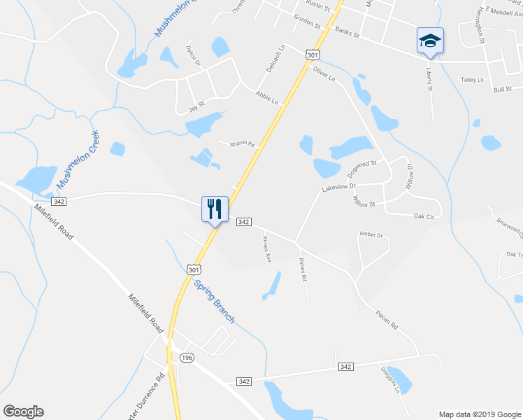 map of restaurants, bars, coffee shops, grocery stores, and more near 108 Pecan Road in Glennville