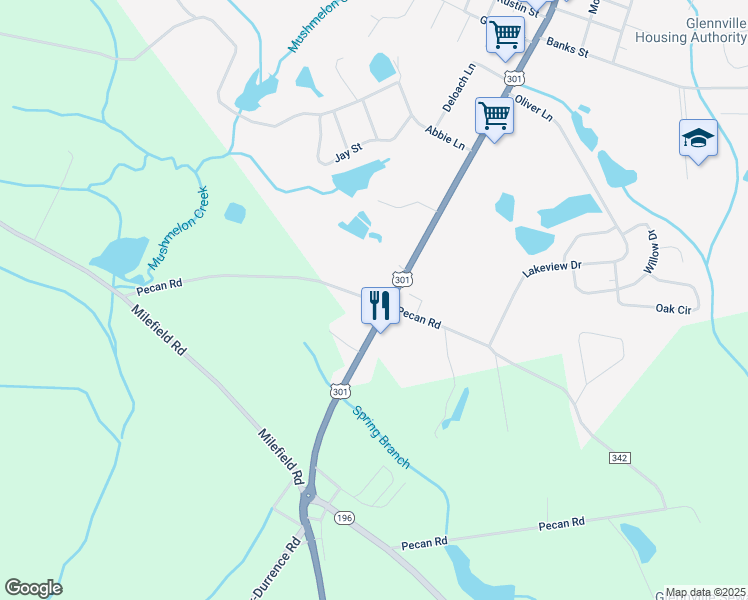 map of restaurants, bars, coffee shops, grocery stores, and more near 1108 South Main Street in Glennville