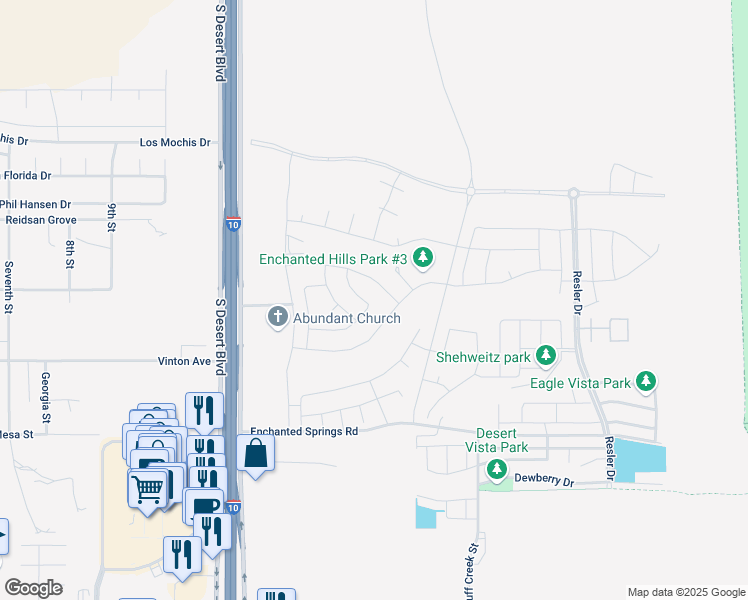 map of restaurants, bars, coffee shops, grocery stores, and more near 2166 Enchanted Crest Drive in El Paso