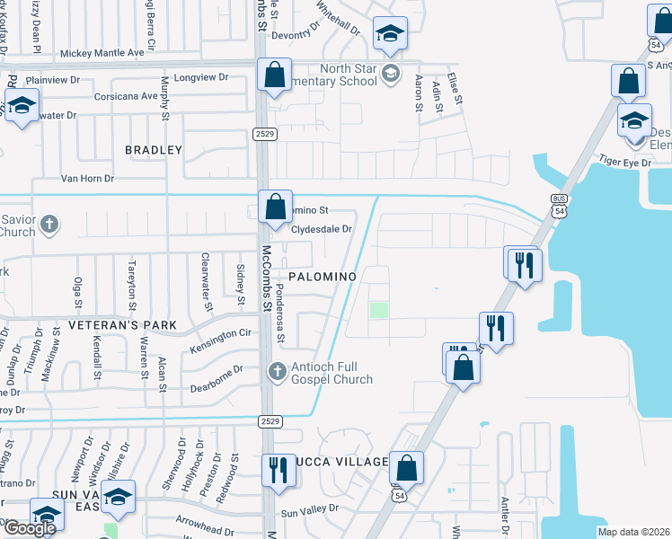 map of restaurants, bars, coffee shops, grocery stores, and more near 10541 Palomino Street in El Paso