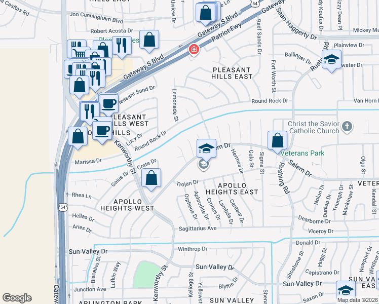 map of restaurants, bars, coffee shops, grocery stores, and more near 10605 Pisces Place in El Paso