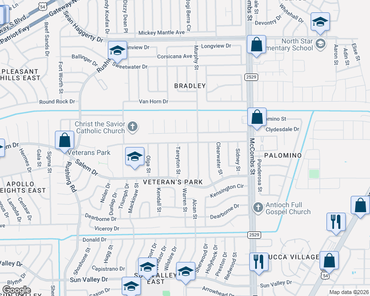 map of restaurants, bars, coffee shops, grocery stores, and more near 10549 Warren Street in El Paso