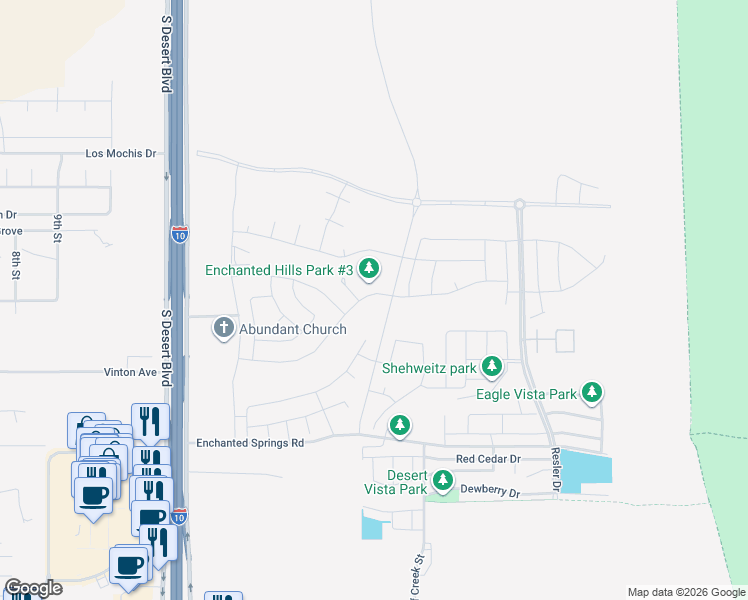 map of restaurants, bars, coffee shops, grocery stores, and more near 7742 Enchanted Ridge Drive in Canutillo