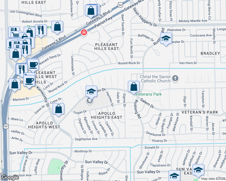 map of restaurants, bars, coffee shops, grocery stores, and more near 5005 Greco Court in El Paso