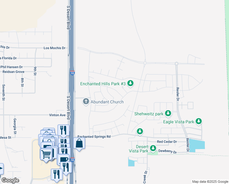 map of restaurants, bars, coffee shops, grocery stores, and more near 2166 Enchanted Crest Drive in El Paso