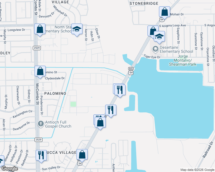 map of restaurants, bars, coffee shops, grocery stores, and more near 10529-10567 Dyer Street in El Paso