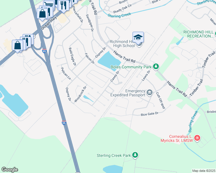 map of restaurants, bars, coffee shops, grocery stores, and more near 201 Casey Drive in Richmond Hill