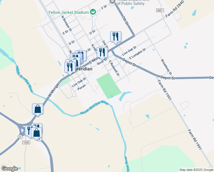 map of restaurants, bars, coffee shops, grocery stores, and more near 407 South Hill Street in Meridian