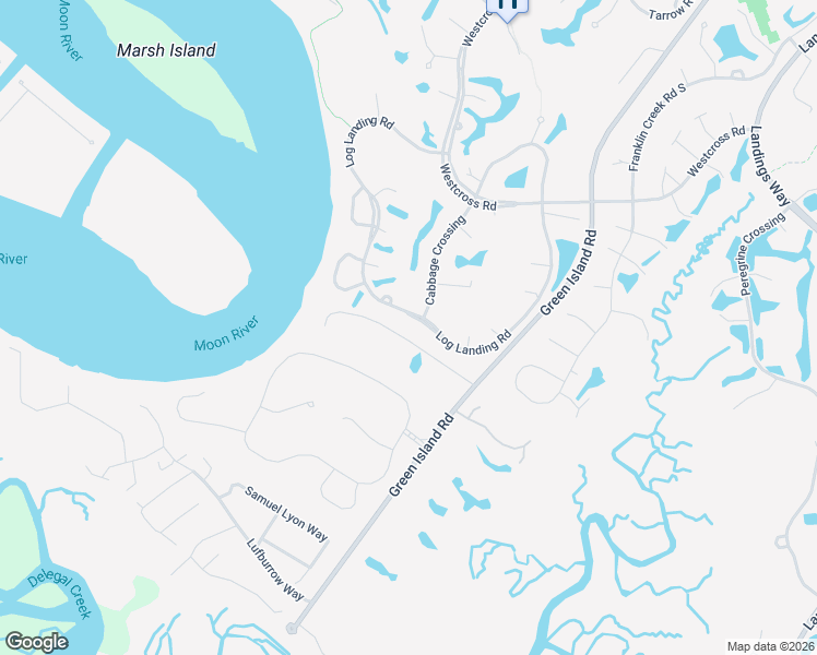 map of restaurants, bars, coffee shops, grocery stores, and more near 27 Log Landing Road in Savannah