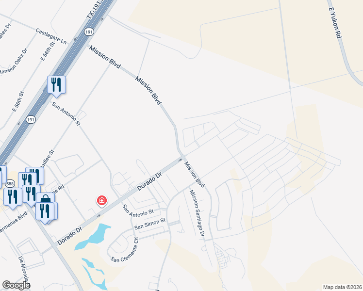 map of restaurants, bars, coffee shops, grocery stores, and more near 3909 Mission Boulevard in Odessa