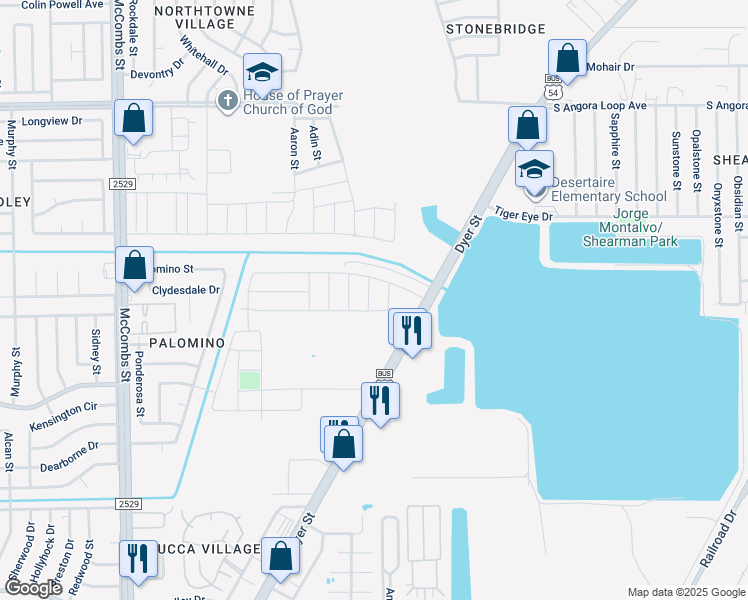 map of restaurants, bars, coffee shops, grocery stores, and more near 10551 Dyer Street in El Paso