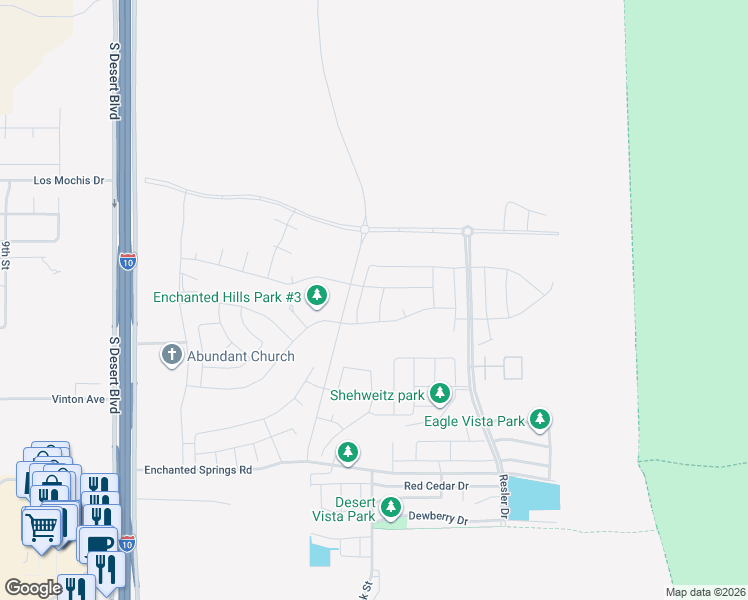 map of restaurants, bars, coffee shops, grocery stores, and more near Northwestern Drive in Canutillo