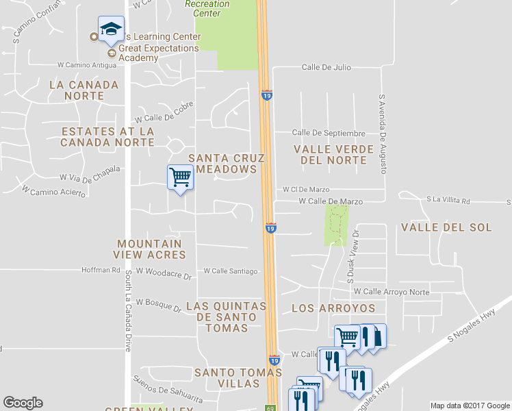 map of restaurants, bars, coffee shops, grocery stores, and more near 18137 South Still Lea Place in Sahuarita