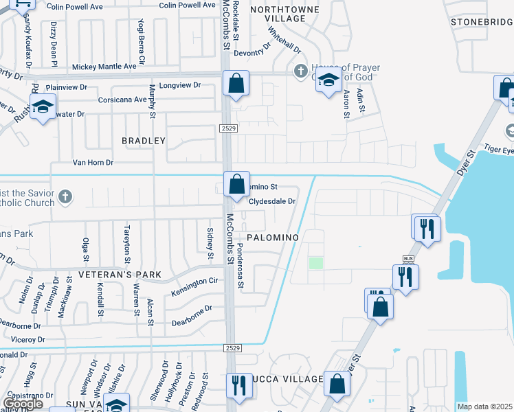 map of restaurants, bars, coffee shops, grocery stores, and more near 5832 Clydesdale Drive in El Paso