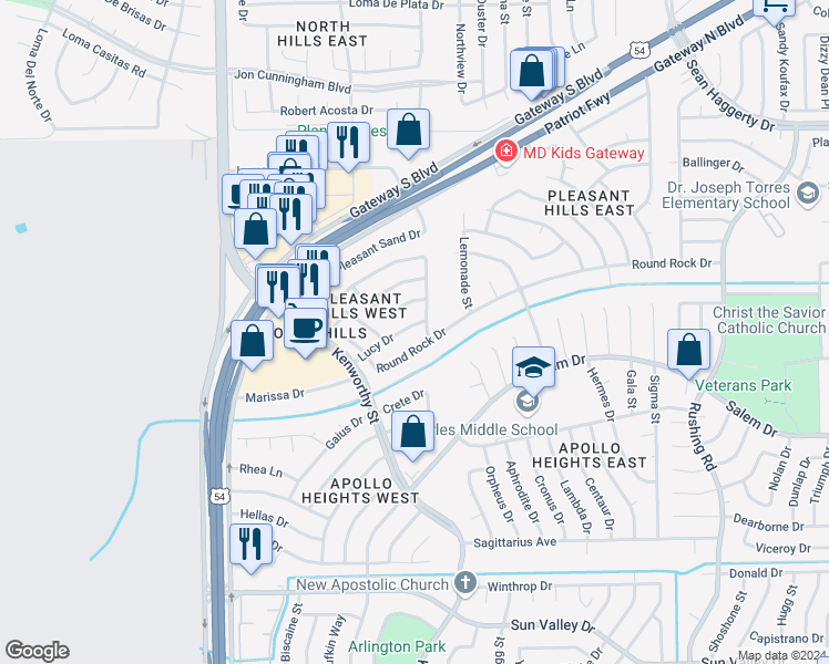 map of restaurants, bars, coffee shops, grocery stores, and more near 4740 Lucy Drive in El Paso