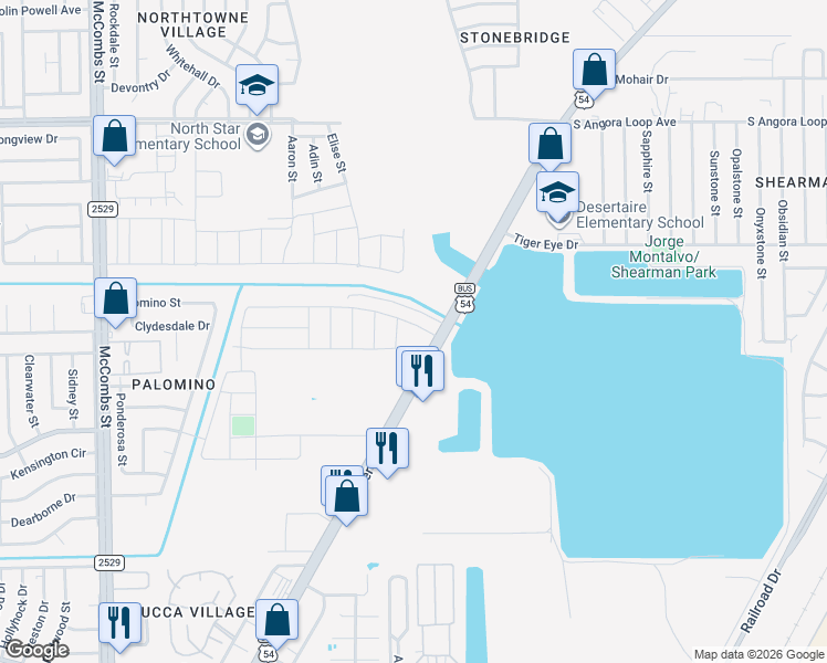map of restaurants, bars, coffee shops, grocery stores, and more near 10569-10605 Dyer Street in El Paso