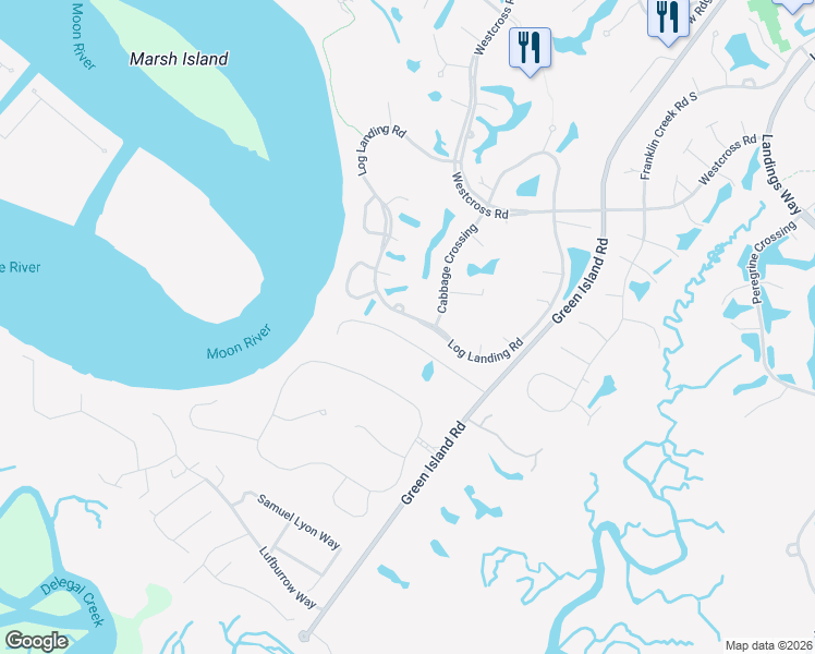 map of restaurants, bars, coffee shops, grocery stores, and more near 27 Log Landing Rd in Savannah