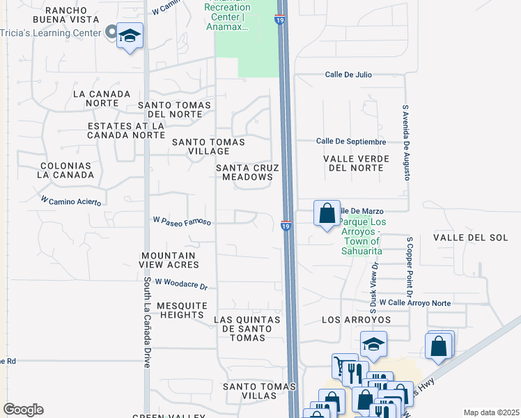 map of restaurants, bars, coffee shops, grocery stores, and more near 18107 South Still Lea Place in Sahuarita