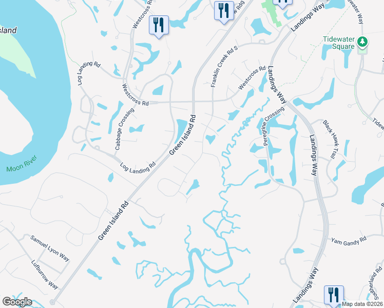 map of restaurants, bars, coffee shops, grocery stores, and more near 2 Hawksbeard Ln in Savannah