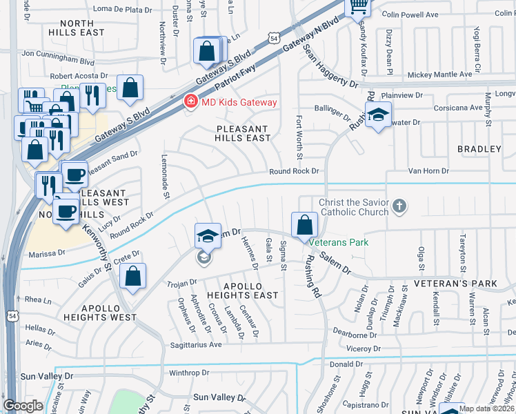 map of restaurants, bars, coffee shops, grocery stores, and more near 10612 Tiber Place in El Paso
