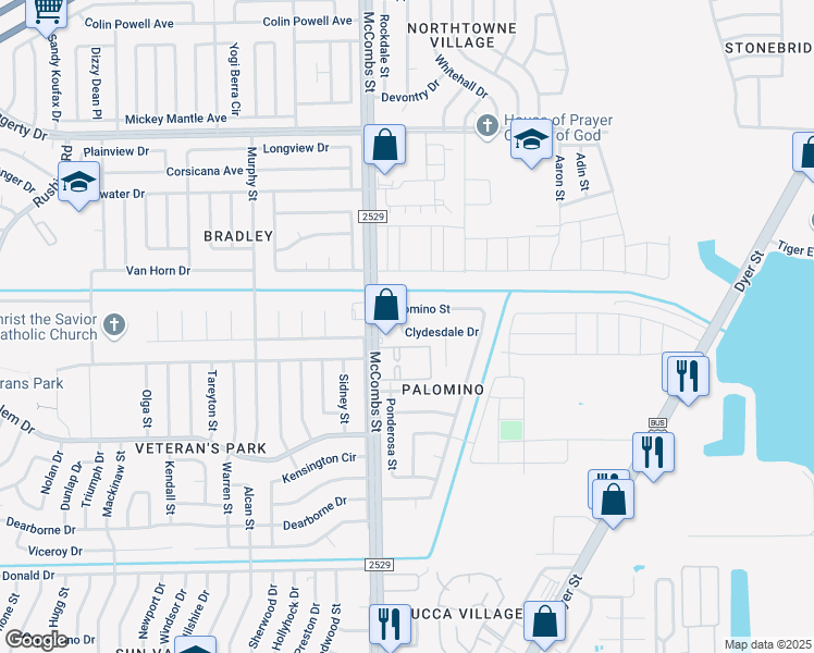 map of restaurants, bars, coffee shops, grocery stores, and more near 5832 Clydesdale Drive in El Paso