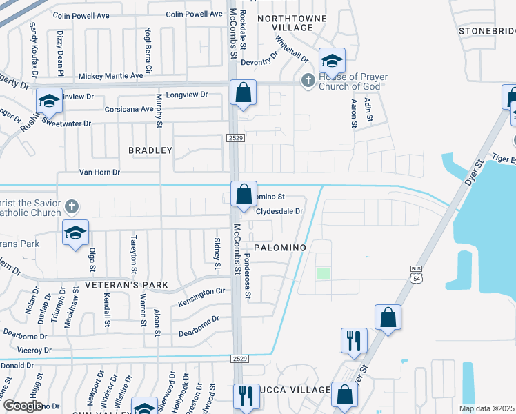 map of restaurants, bars, coffee shops, grocery stores, and more near 5832 Clydesdale Drive in El Paso