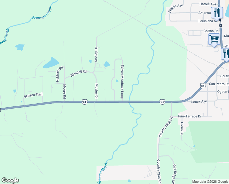 map of restaurants, bars, coffee shops, grocery stores, and more near 364-398 Sylvan Meadows Loop in Winnfield