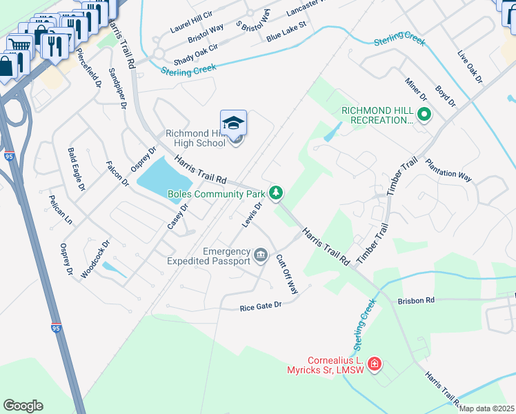map of restaurants, bars, coffee shops, grocery stores, and more near 47 Lewis Drive in Richmond Hill