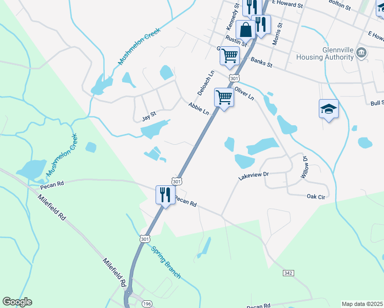 map of restaurants, bars, coffee shops, grocery stores, and more near 1108 South Main Street in Glennville