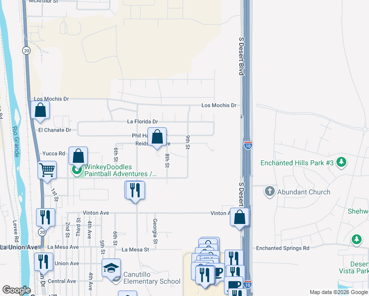 map of restaurants, bars, coffee shops, grocery stores, and more near 898 Reidsan Grove in Canutillo