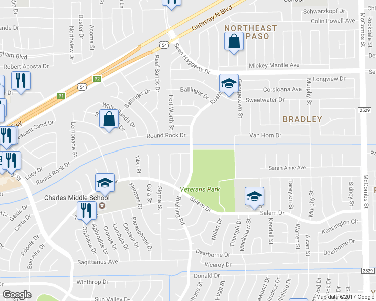 map of restaurants, bars, coffee shops, grocery stores, and more near 10689 Holmes Drive in El Paso