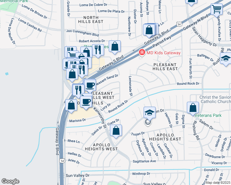 map of restaurants, bars, coffee shops, grocery stores, and more near 4732 Harvest Lane in El Paso
