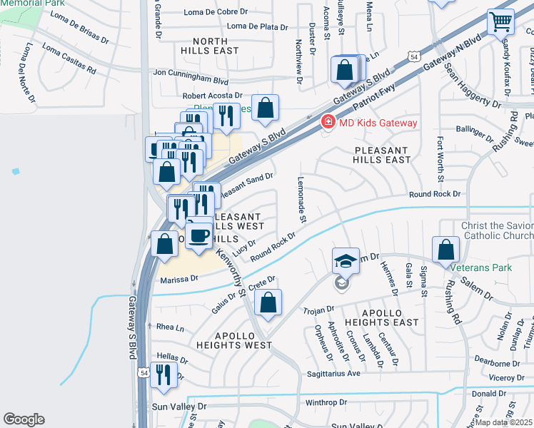 map of restaurants, bars, coffee shops, grocery stores, and more near 4732 Harvest Lane in El Paso