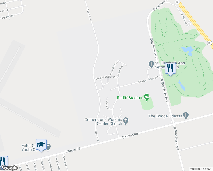 map of restaurants, bars, coffee shops, grocery stores, and more near 11 Allionia Lane in Odessa