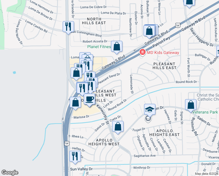 map of restaurants, bars, coffee shops, grocery stores, and more near 4713 Harvest Lane in El Paso